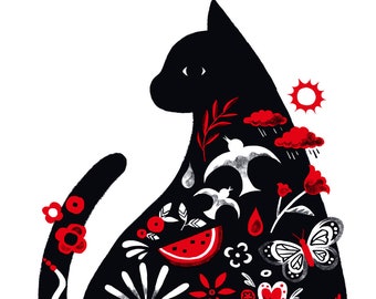 Black Cat ·  Illustration art print · postcard · miniprint