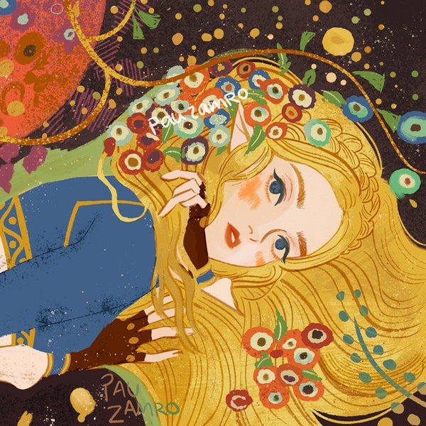 Princess Zelda Klimt inspired art print