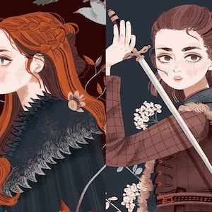 Sœurs Stark · Lot de 2 gravures · Game of Thrones · Sansa et Arya
