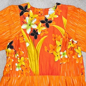 Penney's Hawaii 1960s Bark Cloth Muu Muu, Maxi Dress, Orange Floral, sz 10 image 3