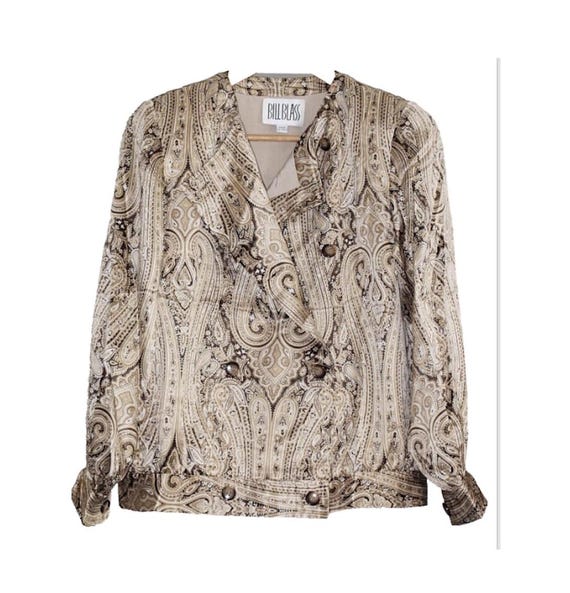 Bill Blass, Vintage Bill Blass 1970s Studio 54 Paisley Satin Bomber Jacket - 70s Glam - Size 8