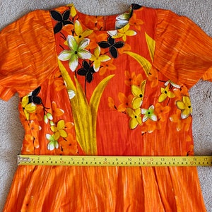 Penney's Hawaii 1960s Bark Cloth Muu Muu, Maxi Dress, Orange Floral, sz 10 image 6