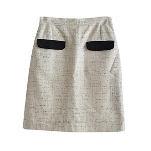 Cacharel - 60s Era Wool Tweed Pencil Skirt with Leather Trim, sz 42