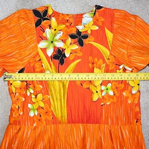 Penney's Hawaii 1960s Bark Cloth Muu Muu, Maxi Dress, Orange Floral, sz 10 image 5