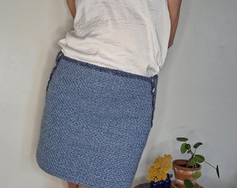 Moss Stitch Crochet Pencil Skirt with Buttons Pattern