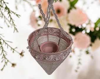 Beaded Hanging Tea Light Holder Pastel Pink Wedding Centerpiece Bridal Shower Votive Decor