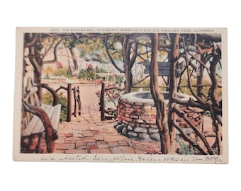 Old Town San Diego California - Wishing Well at Ramona's 1939 Leinen Postkarte WOB