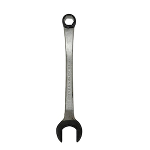 May include: A silver combination wrench with a black open end and a hexagonal box end. The wrench has the text "4041-4F-E-16-17012" stamped on the handle. The tool is designed for tightening or loosening nuts and bolts.