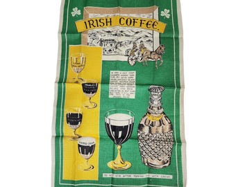 Vintage Irish Coffee Whiskey Linen Tea Towel – Made in Ireland Bar Decor