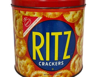 Nabisco Ritz Cracker Metal Tin Round w/ Lid 13 Oz 70s National Biscuit Company