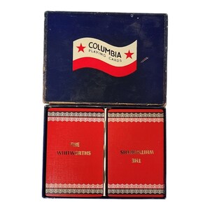 Carte da gioco vintage Columbia Dual Deck The Whitworths Original Box NOS