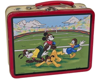 Disney Mickey Mouse Metal Tin Lunchbox 1997 Series 2 Football Goofy Donald Duck