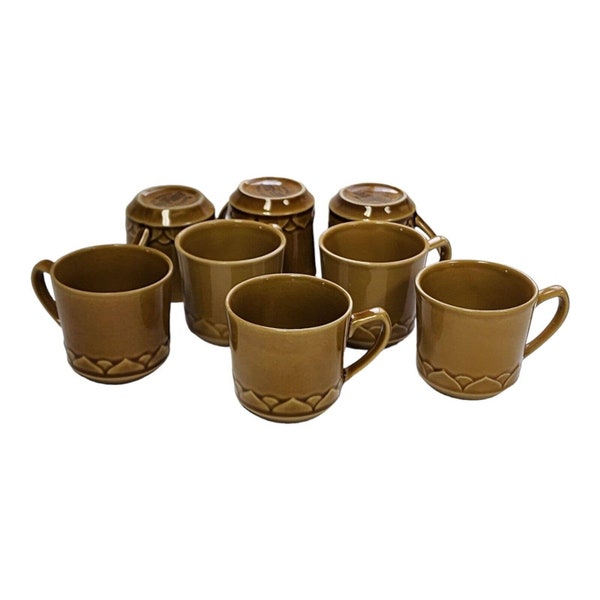 Vintage Golden Seville Coffee Mug Set - Retro 1960s Stoneware Cups from Japan, Set of 8