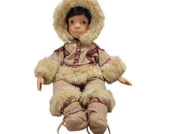Vintage Nika Eskimo Doll 17” Hamilton Collection Inuit Porcelain Figure