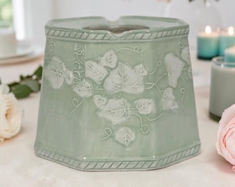 Vintage Ceramic Ivy Leaf Tealight Luminary - Cottage Core Wedding Decor