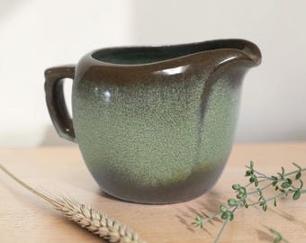 Frankoma Prairie groene creamer vintage bruine minikan met druppelaardewerk Oklahoma, VS