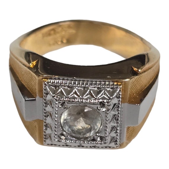 Vintage Men s ESPO Ring 14K Gold GE 2 Tone Cubic Zirconia Square Setting Etsy