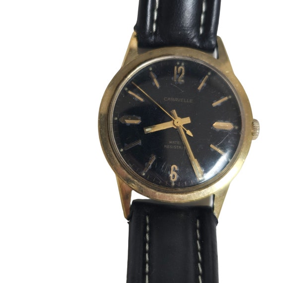 訳あり商品 Vintage 1960s Leather Genuine Watch 35mm Men's Caravelle アナログ（手巻き）