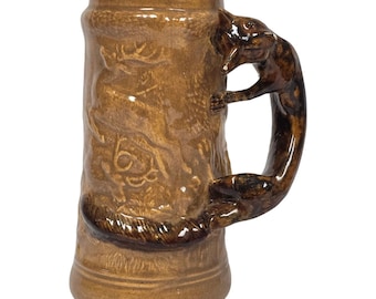 Vintage Ceramic Fox Handle 6.5" Stein Collectible Animal Theme Barware Beer Mug