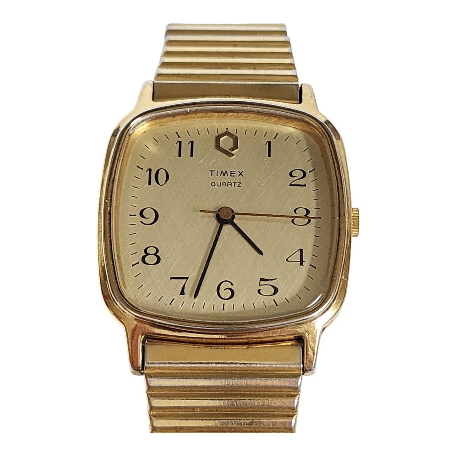 Vintage Timex Q Men's Watch Sleek Square Design in Gold Tone