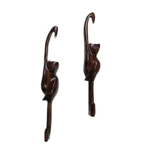 Crochets de singe vintage en bois d'acacia sculpté à la main, décoration murale rustique de la jungle primitive