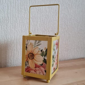 Glass candle lantern, floral yellow rose design