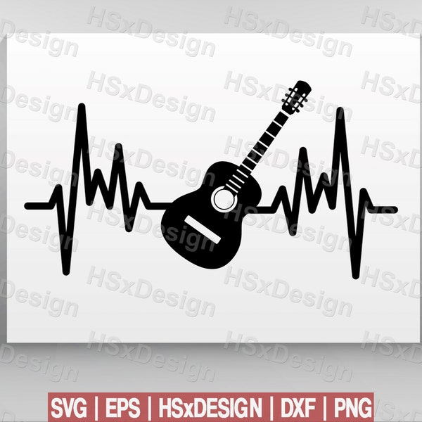 Guitar Heartbeat Guitarist Musician Hobby Guitar Pulse. Digital Files Cut Files Cameo Cricut. Svg | Eps | Dxf | Png HSxDesign