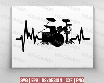 Drum Heartbeat Drummer Musician Hobby Drum Pulse. Digital Files Cut Files Cameo Cricut. Svg | Eps | Dxf | Png HSxDesign