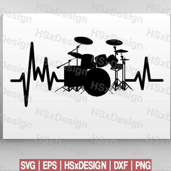 Drum Heartbeat Drummer Musician Hobby Drum Pulse. Digital Files Cut Files Cameo Cricut. Svg | Eps | Dxf | Png HSxDesign