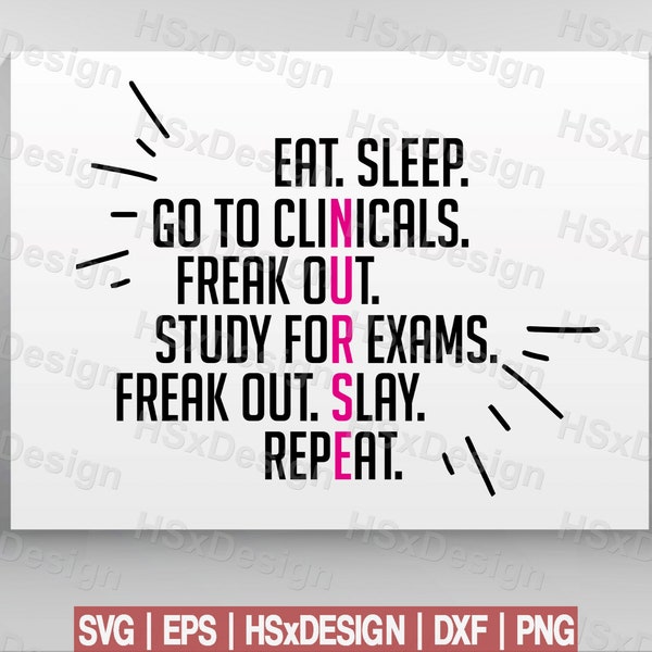 Funny Nurse Quote Eat Sleep RN LPN Clinicals Nursing Doctor Medic. Digital Files Cut Files Cameo Cricut. Svg | Eps | Dxf | Png HSxDesign