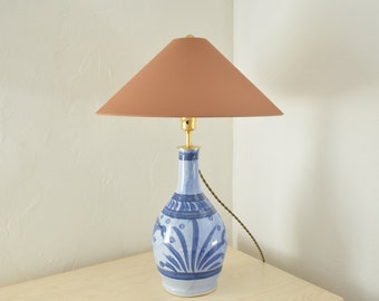 Vintage Blue Ceramic Table Lamp - Handmade Mexican Ceramic Vase Lamp