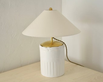Handmade White Ceramic Table Lamp - Vintage Ceramic Crock Lamp
