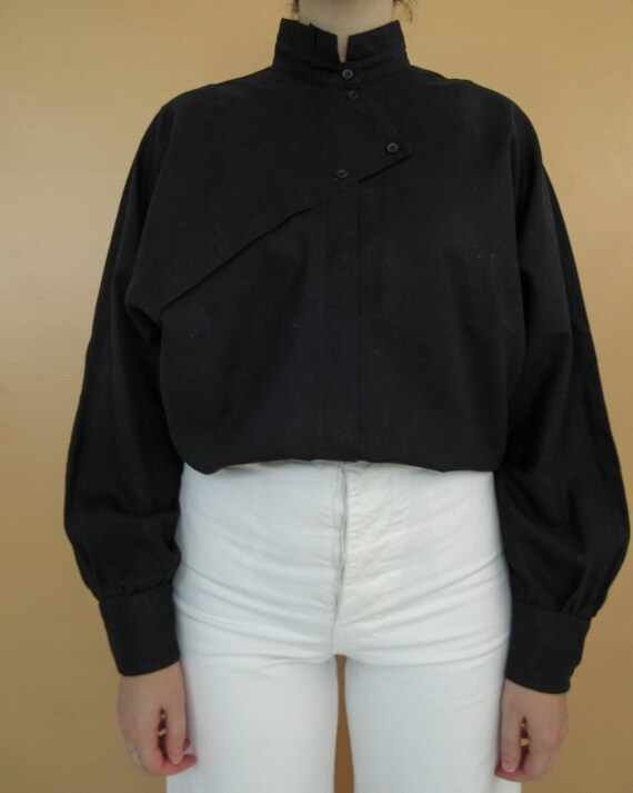 Black Linen & Cotton Blouse