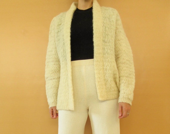 Cream Fuzzy Wool Sweater Coat