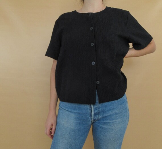 Black Boxy Button Down Blouse