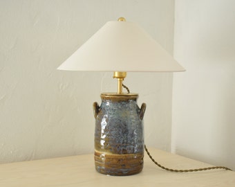Handmade Ceramic Table Lamp -  Vintage Blue Brown Ceramic Vase Lamp