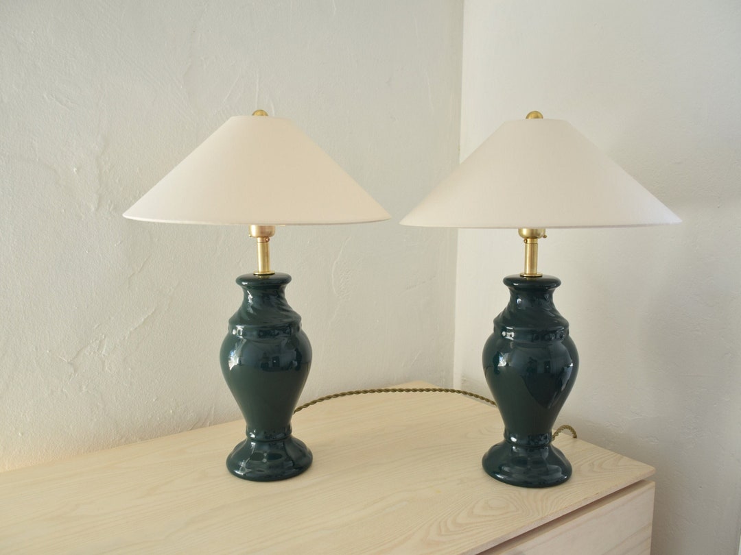 Pair of Vintage Green Ceramic Table Lamps Refurbished With Etsy
