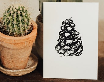 Pinecone Linocut Block Art Original Print