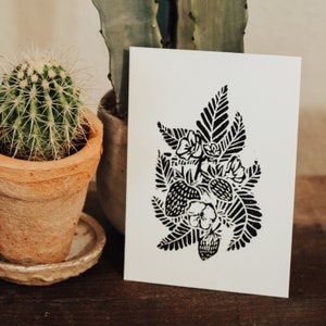 Strawberry Garden Linocut Block Art Original Print