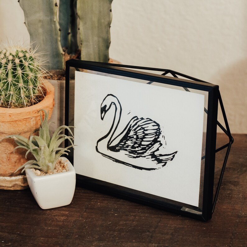Swan Linocut Block Art Original Print - Etsy