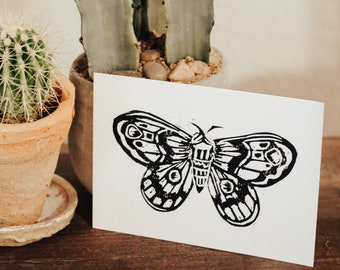 Moth Linocut Block Art Original Print