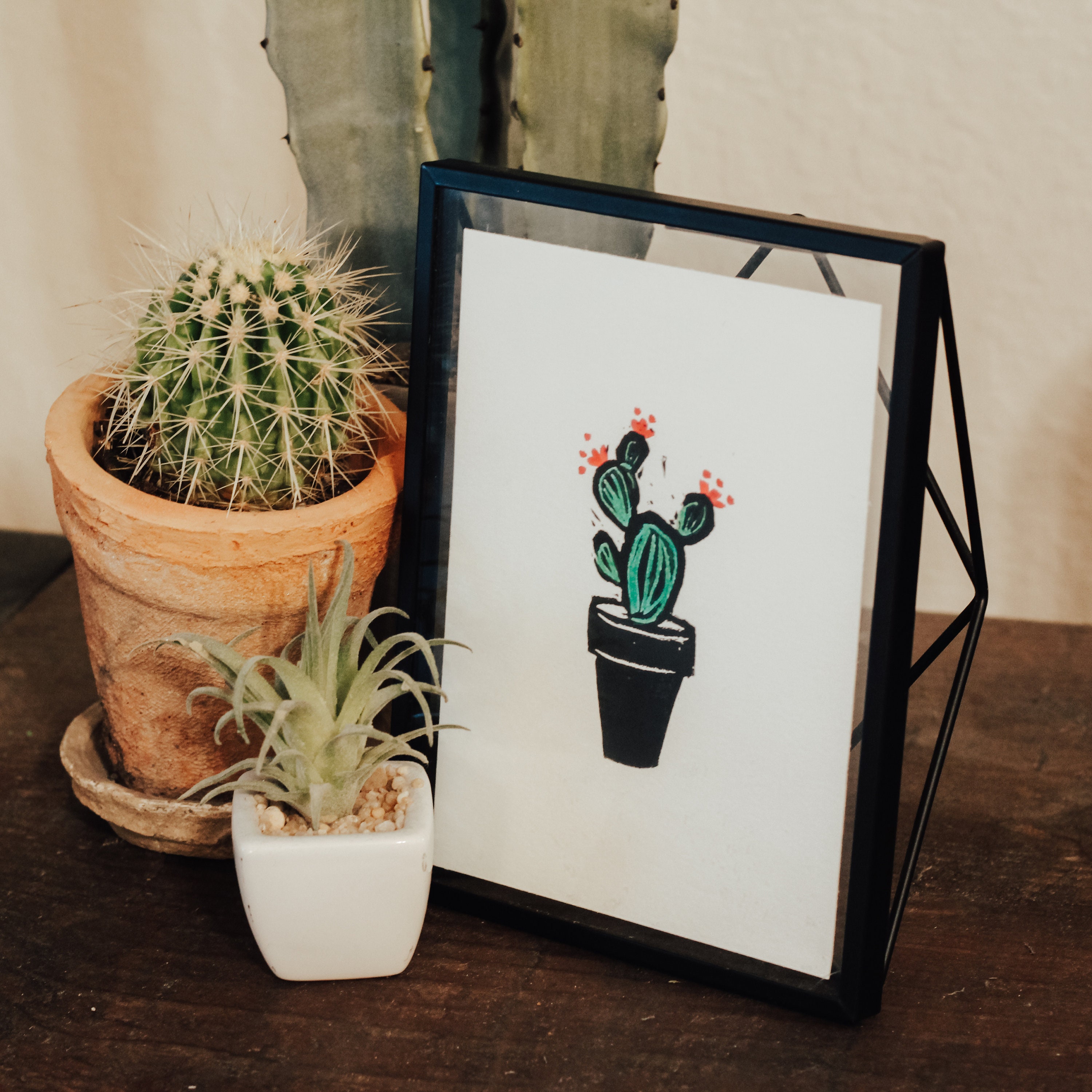 Flowering Cactus Linocut Block Art Original Print - Etsy UK