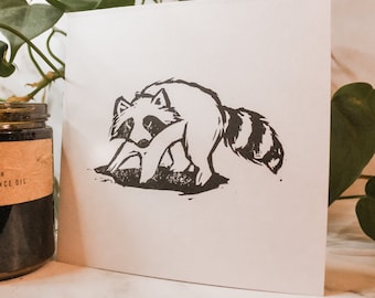 Raccoon Critter Linocut Block Art Original Print