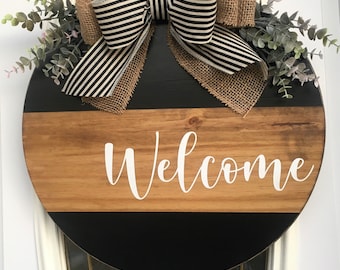 Round Welcome Sign, Front Door Welcome Sign, Welcome Door Hanger, Round Wooden Sign