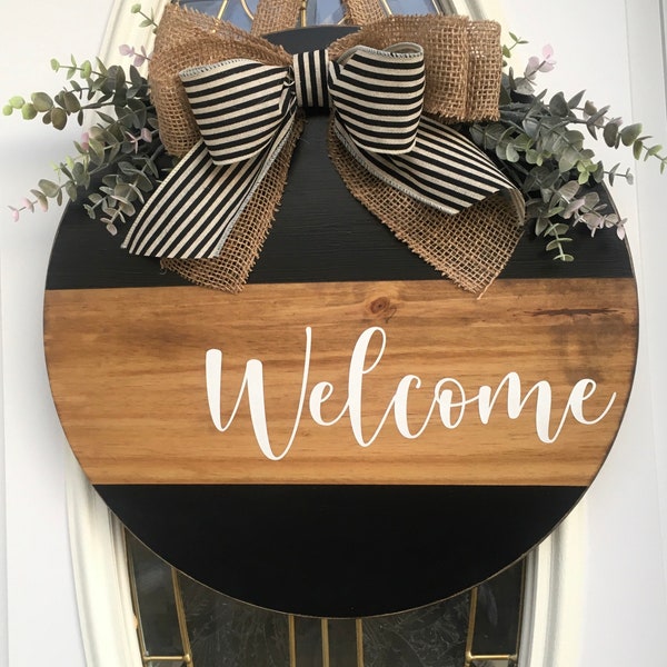 Round Welcome Sign, Front Door Welcome Sign, Welcome Door Hanger, Round Wooden Sign