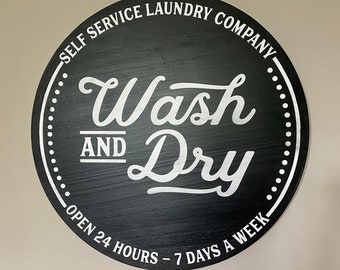 Round Pine Wood Laundry Room Sign: Farmhouse Decor