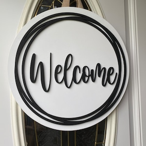 Welcome Sign Round: Hand Painted Wooden Door Hanger