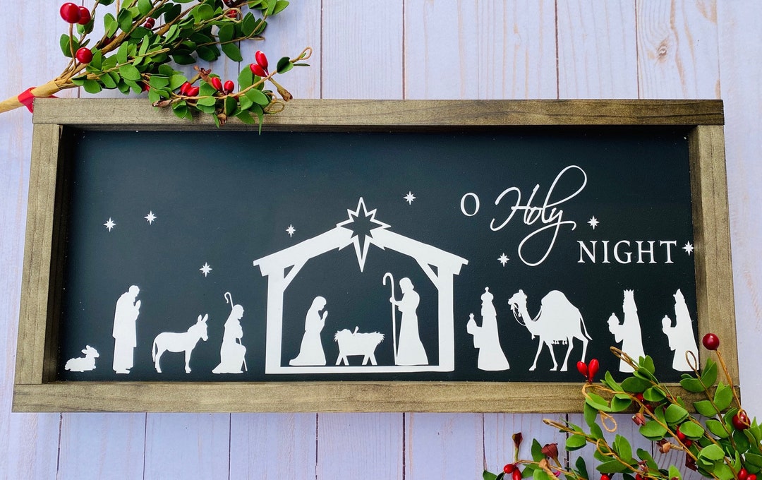 Hand-painted Christmas Nativity Sign: O Holy Night Pine Wood Decor - Etsy