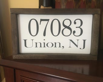 Personalized Zip Code Wood Sign: Custom Hometown Gift