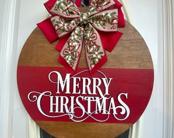 Merry Christmas Round Wood Door Hanger, Merry Christmas Sign, Christmas Decor, Christmas Wreath